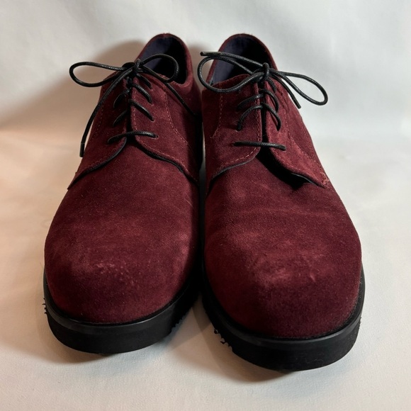 LA CANADIENNE Sz 7.5 Oxfords Brogues Lace Up Shoes Burgundy Suede Academia - Picture 3 of 9